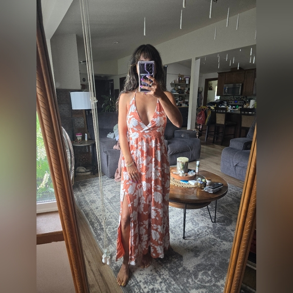 Lulu's Terracotta and Cream Halter Dress - Picture 1 of 7
